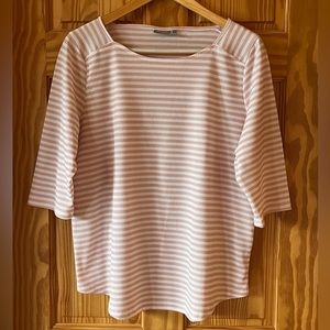 FRANSA Blush and Cream Stripe Top with 3/4 Length Sleeves